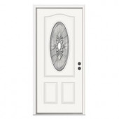 JELD-WEN Langford 3/4 Lite Oval Primed White Steel Entry Door with Nickel Caming and Brickmold
